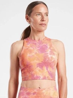 Athleta Built In Bra Crop Tank Padded Tie Dye Pink Orange XS
